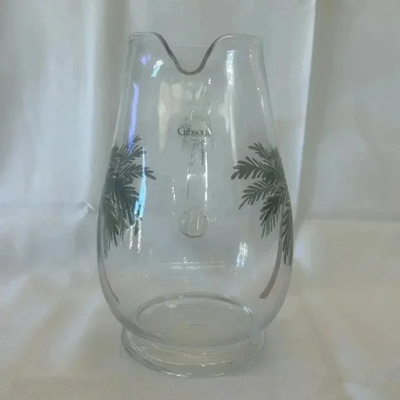 Bahama by Gibson Designs Glassware Pitcher 8.75” Height Palm Tree Glassware - Picture 2 of 5